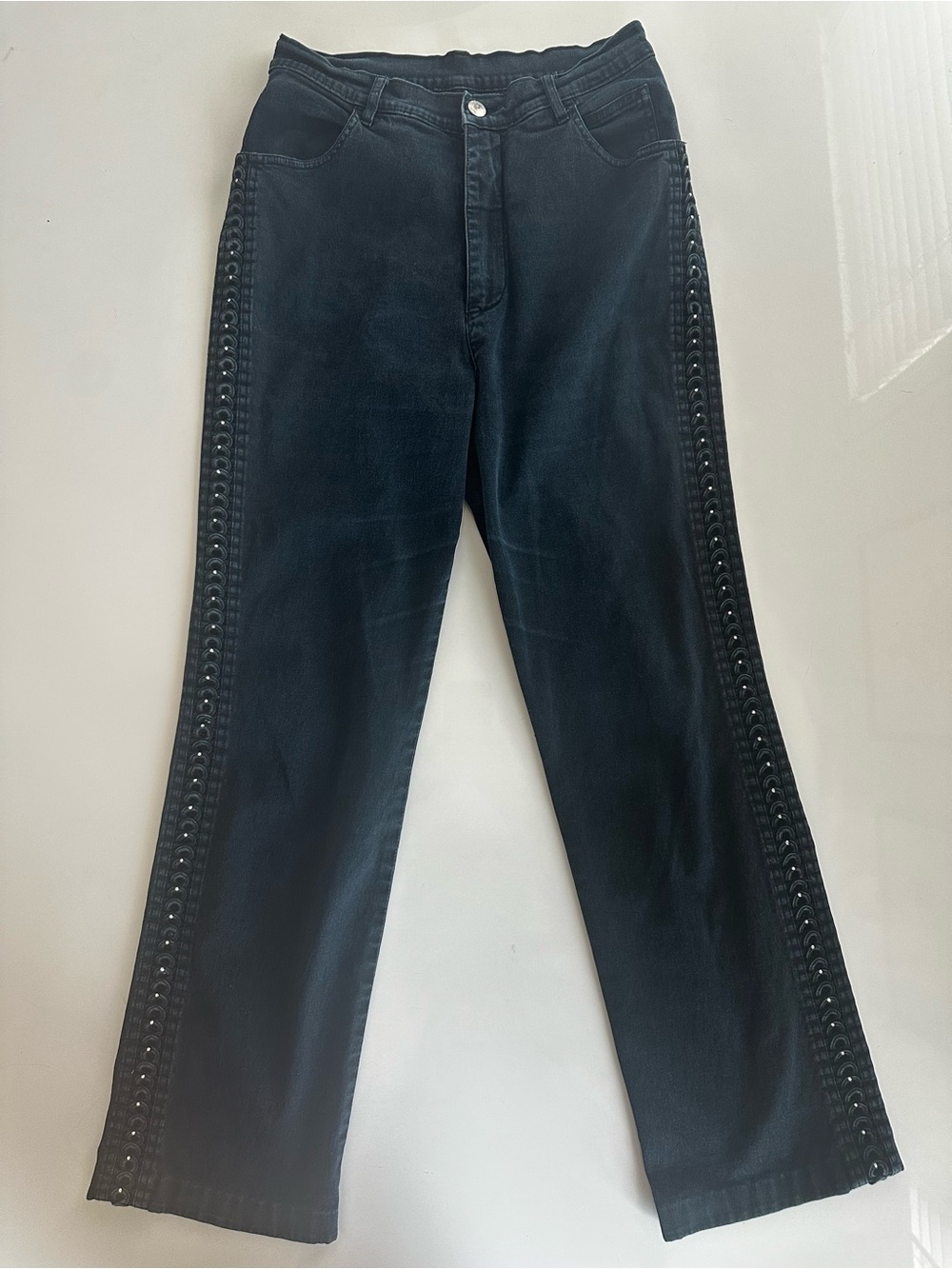 Black Boot-Cut Jeans with Eyelet Side Trim